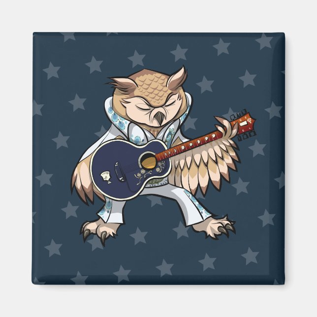 Aimant Chouette Rock & Roll Originale Avec Guitare (Devant)