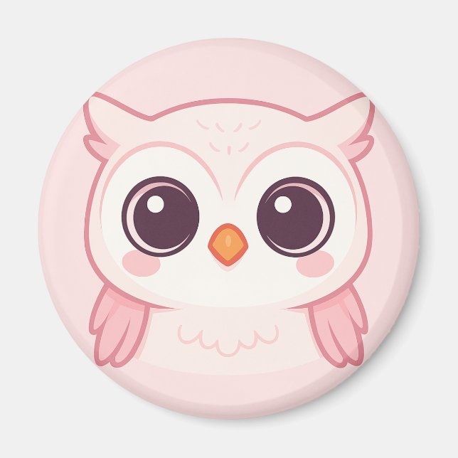 Aimant Chouette rose mignonne - Design animal Kawaii (Devant)