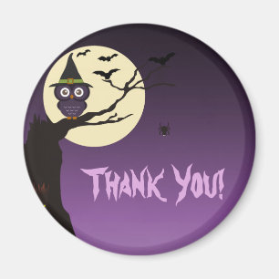 Aimant Chouette sur branche d'arbre Halloween Merci magné