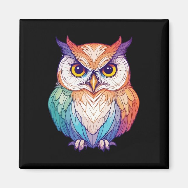 Aimant Chouette vectorielle aux couleurs vives (Devant)