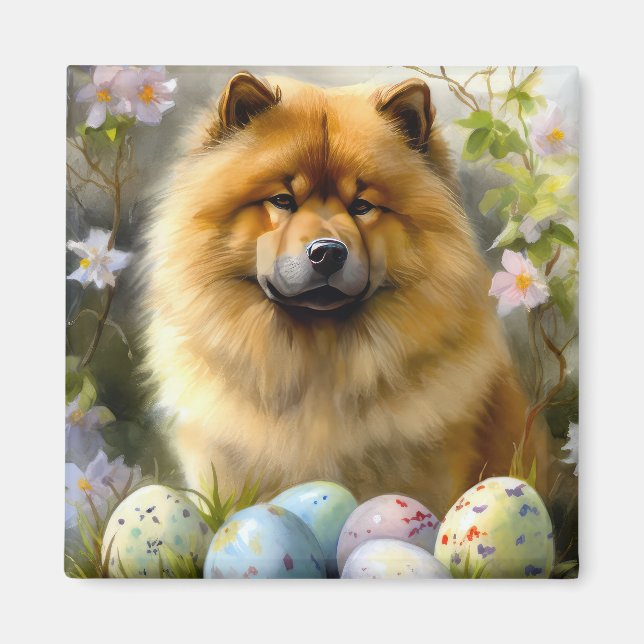 Aimant Chow Chow avec œufs de Pâques vacances  (Devant)