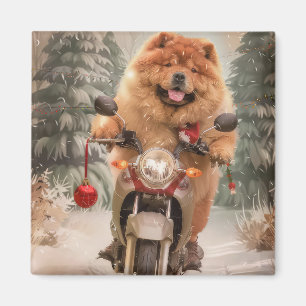 Aimant Chow Chow Chien chevauchant la moto Noël