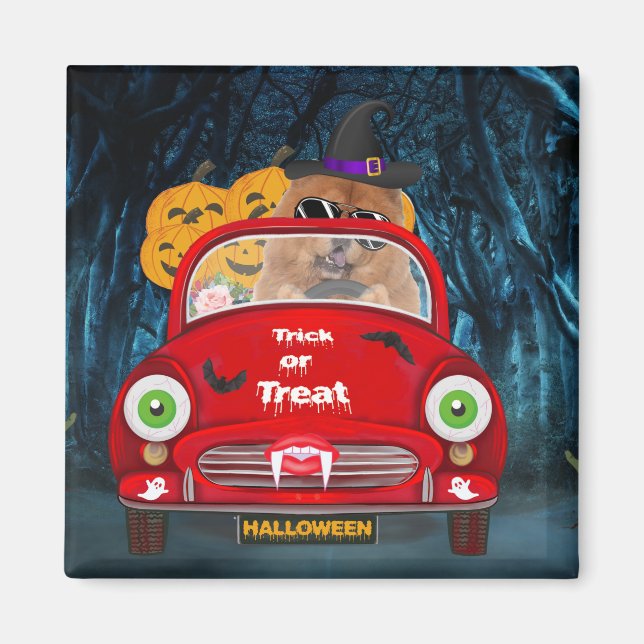 Aimant Chow Chow Chig Conduire voiture effrayant Hallowee (Devant)