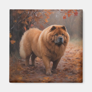 Aimant Chow Chow dans les feuilles d'automne tombent insp