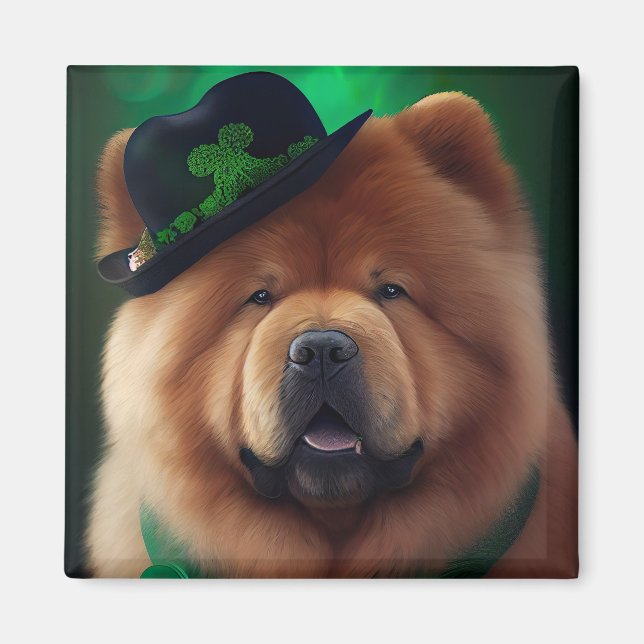 Aimant Chow Chow Dog en tenue de la Saint Patrick (Devant)