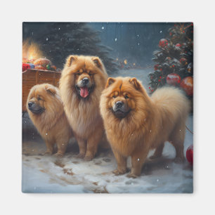 Aimant Chow Chow enneigé traîneau décoration de Noël