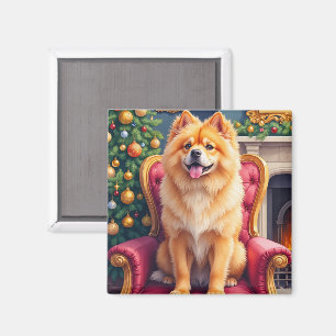 Aimant Chow Chow royal sous le grand arbre de Noël de fêt