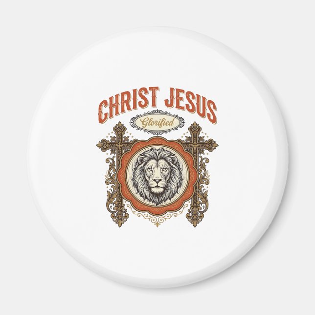 Aimant Christ Jésus Lion Vintage Foi (Devant)