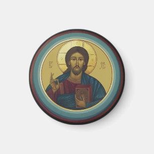 Aimant Christ Pantocrator byzantin Mosaïque ronde Art