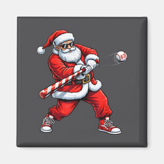 Aimant Christmas Baseball Player Santa Funny Xmas Boys Me (Devant)