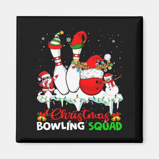 Aimant Christmas Bowling Squad Dabbing Santa Elf Bowling  (Devant)