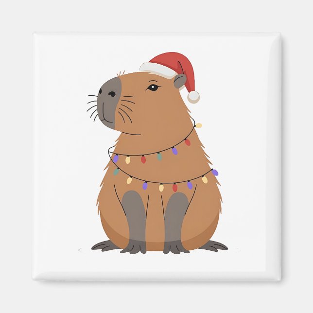 Aimant Christmas Capybara With Santa Hat Xmas Lights (Devant)