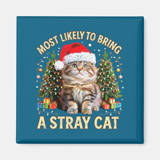 Aimant Christmas Cat With Santa Hat Holiday Funny Xmas Pa (Devant)