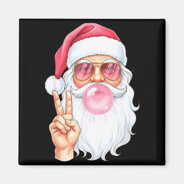 Aimant Christmas Cool Santa Bubble Gum Peace Sign Retro S (Devant)