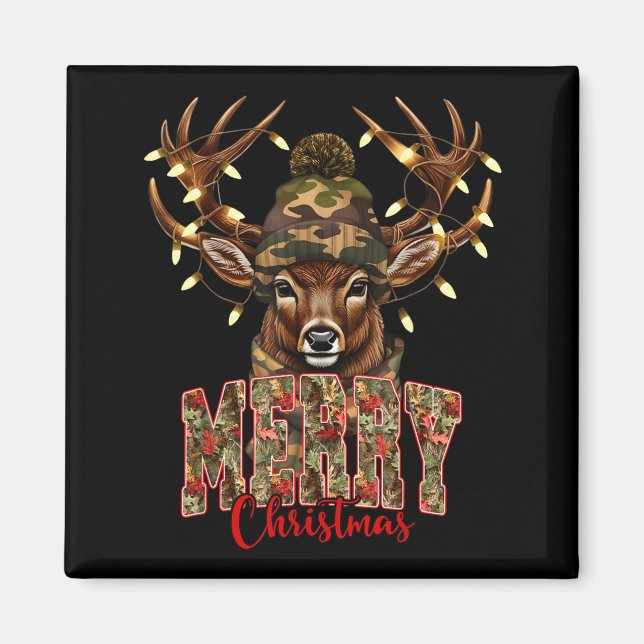 Aimant Christmas Deer Camouflage Hunting Camo Reindeer &a (Devant)
