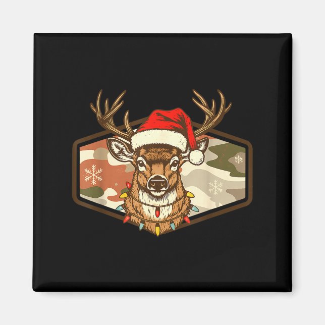 Aimant Christmas Deer Hunting Old School Camo, Xmas Hunti (Devant)