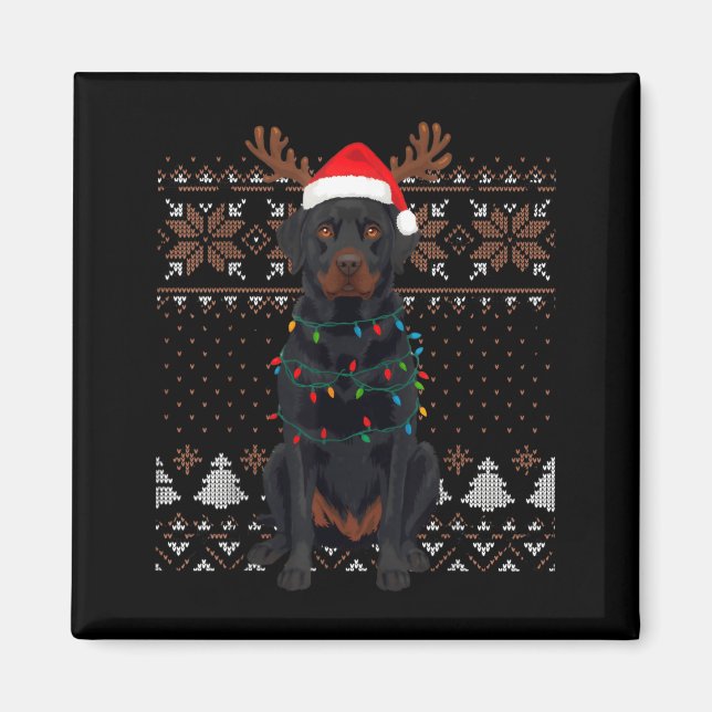 Aimant Christmas Dog With Hat And Lights - Funny Holiday  (Devant)