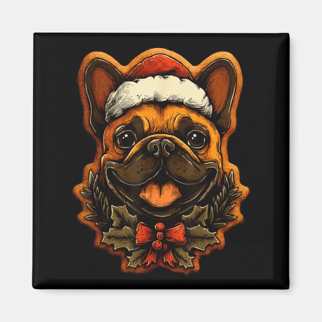 Aimant Christmas French Bulldog With Santa Hat Gingerbrea (Devant)