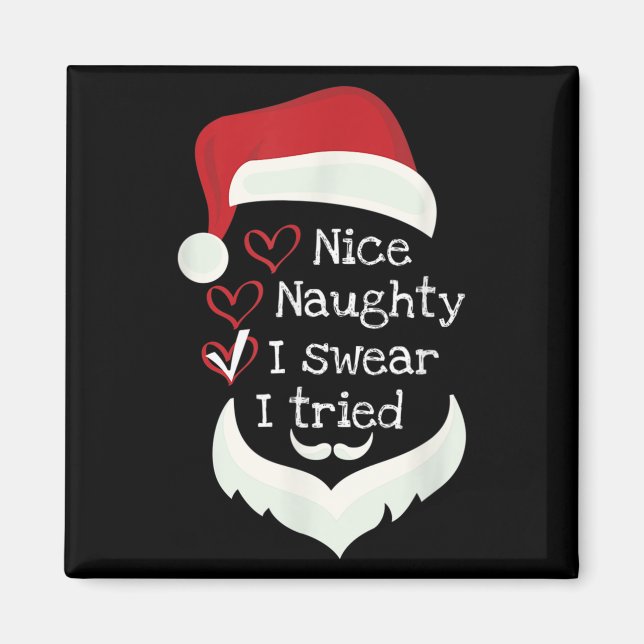 Aimant Christmas Funny Checklist, Nice Naughty I Swear I  (Devant)