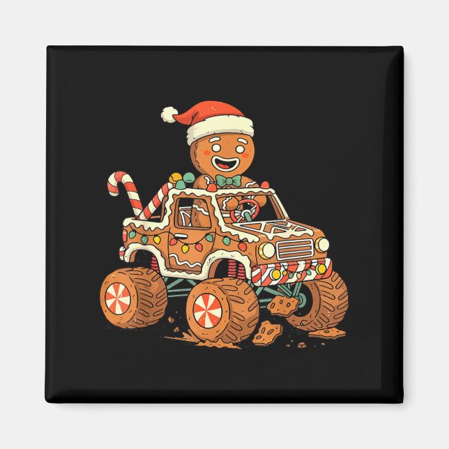 Aimant Christmas Gingerbread Man Driving Truck Xmas Light (Devant)