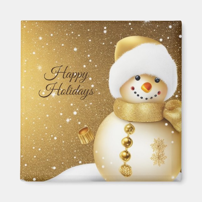 Aimant Christmas Golden Snowman Snowflakes Holidays (Devant)