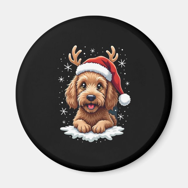 Aimant Christmas Goldendoodle Dog Reindeer Holiday Doodle (Devant)