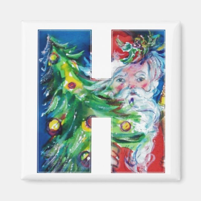 AIMANT CHRISTMAS H LETTER / SANTA WITH CHRISTMAS TREE (Devant)