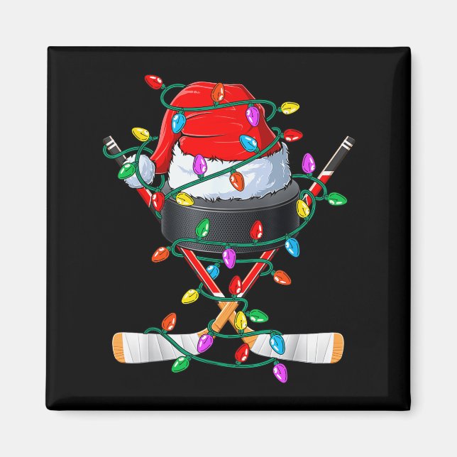 Aimant Christmas Hockey Xmas Santa Srts Hat Ball Kids Boy (Devant)