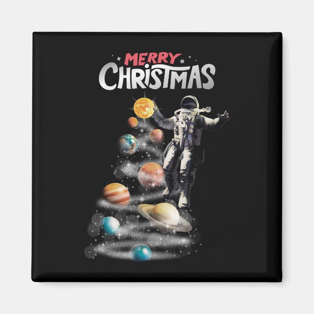 Aimant Christmas in Space Solar System Astronaut Invitati (Devant)