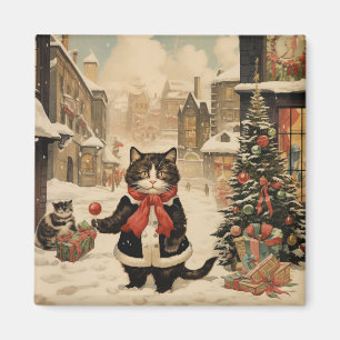 Aimant Christmas Kitty, Jour de la neige