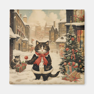 Aimant Christmas Kitty, Jour de la neige