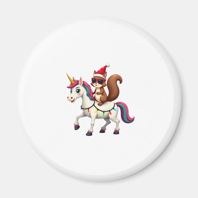Aimant Christmas Lights Squirrel Riding Unicorn T-Shirt ( (Devant)
