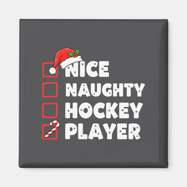 Aimant Christmas Nice Naughty Hockey Player List Santa Ch (Devant)