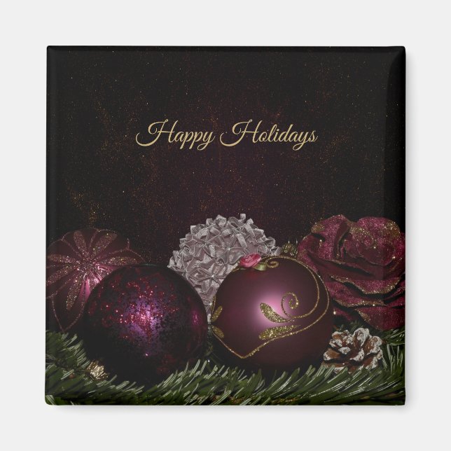 Aimant Christmas Party Pink Ornaments Green Leaves Black (Devant)