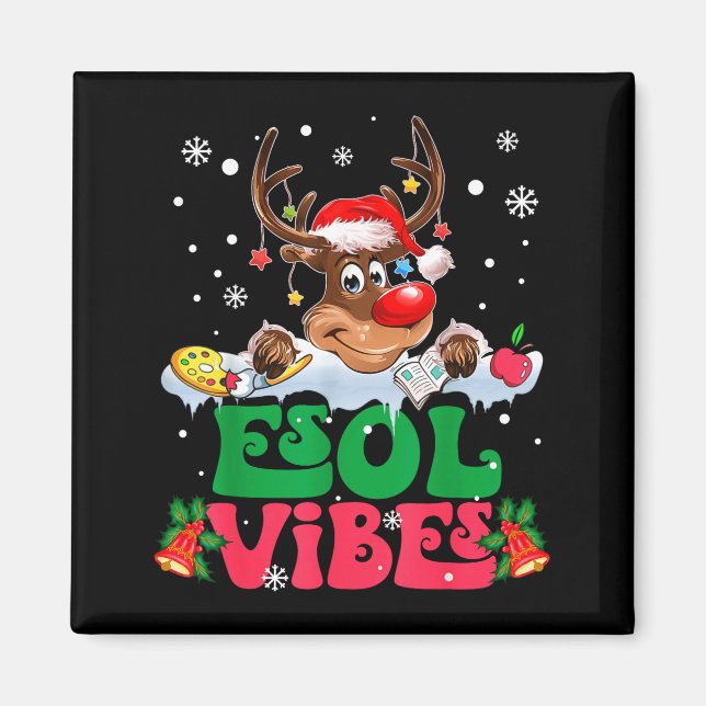 Aimant Christmas Reindeer Santa Esol Vibes Funny Teacher  (Devant)