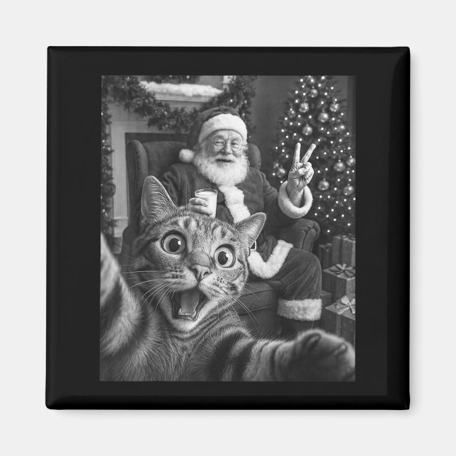 Aimant Christmas Santa Claus Merry X-mas Funny Cat Selfie (Devant)