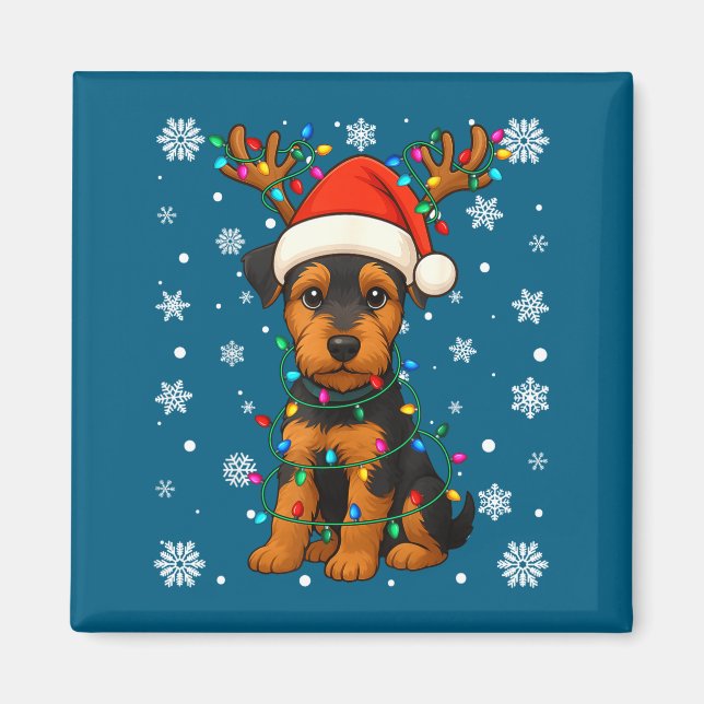Aimant Christmas Santa Hat Reindeer Airedale Terrier Love (Devant)