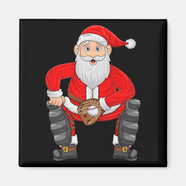 Aimant Christmas Santa Playing Baseball Catcher Xmas Srts (Devant)