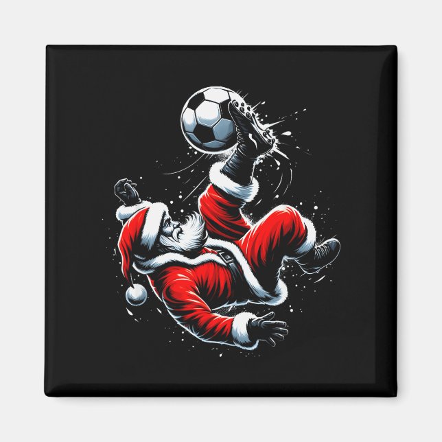 Aimant Christmas Santa Soccer Player Bicycle Kick Xmas Ba (Devant)