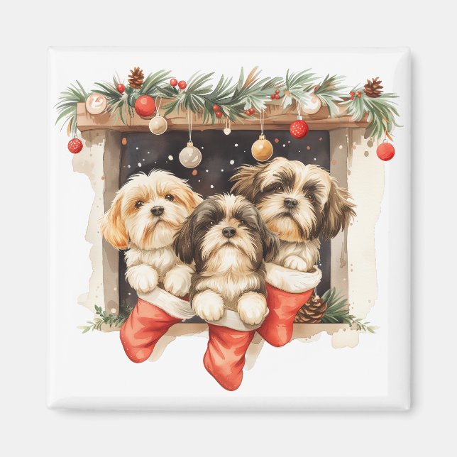 Aimant Christmas Shih Tzu Dogs (Devant)