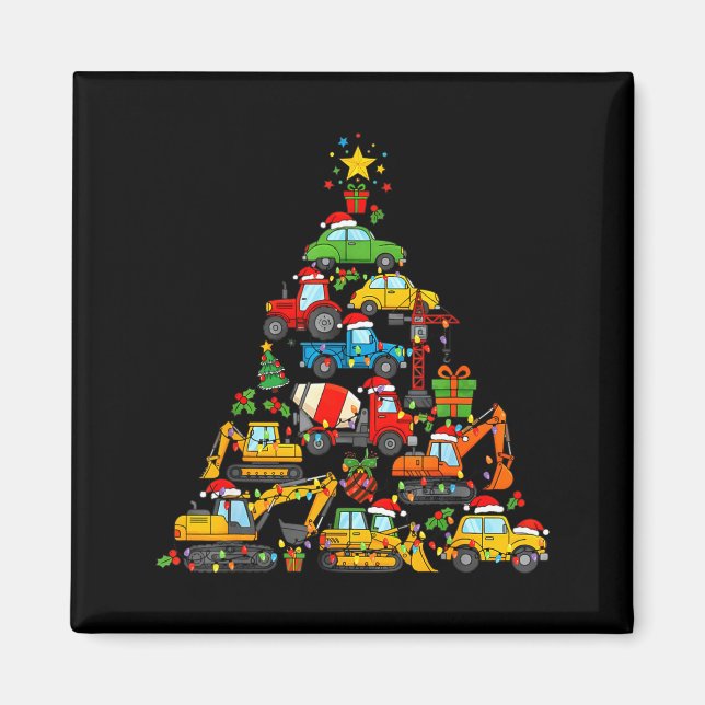 Aimant Christmas Tree Cute Construction Truck Xmas Holida (Devant)