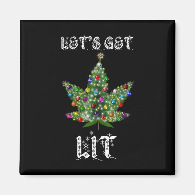 Aimant Christmas Tree Weed Leaf Pot Thc Gift Tee  (Devant)