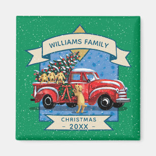 Aimant Christmas Vintage Red Truck w/ Dogs Family Name