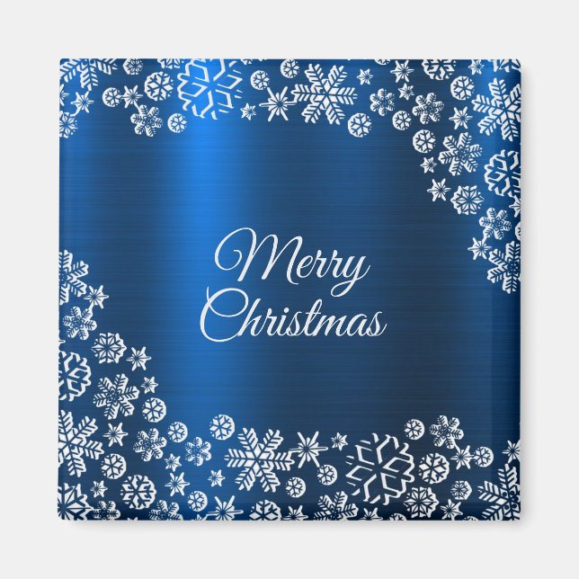 Aimant Christmas White Snowflakes Navy Blue Holidays (Devant)