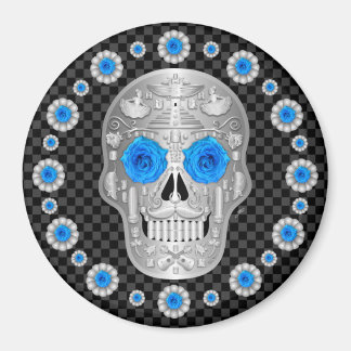 Aimant Chrome Calavera (Rose Bleue)