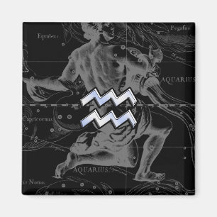 Aimant Chrome Style Aquarius Symbole Zodiaque sur Heveliu
