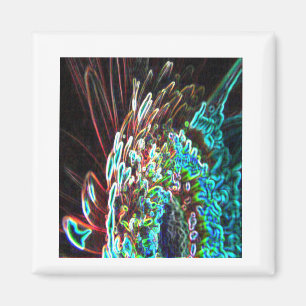 Aimant Chrysanthemum Glow Art bleu vert, blanc et rouge