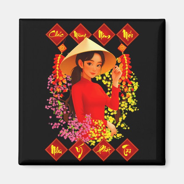 Aimant Chuc Mung Nam Moi Tet Binh Ngo 2026 Vietnamese Gir (Devant)