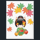 Aimant Chute Kokeshi Poupée verte Kimono Geisha Girl<br><div class="desc">Illustration vectorielle d'une jolie fille orientale en robe kimono verte avec une large ceinture obi et deux lanternes en papier. Les cheveux noirs de fille sont décorés de fleurs et de épingles à cheveux de style geisha. Cette oeuvre a été inspirée par les poupées kokeshi traditionnelles du Japon. De grands...</div>