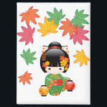 Aimant Chute Kokeshi Poupée verte Kimono Geisha Girl<br><div class="desc">Illustration vectorielle d'une jolie fille orientale en robe kimono verte avec une large ceinture obi et deux lanternes en papier. Les cheveux noirs de fille sont décorés de fleurs et de épingles à cheveux de style geisha. Cette oeuvre a été inspirée par les poupées kokeshi traditionnelles du Japon. De grands...</div>